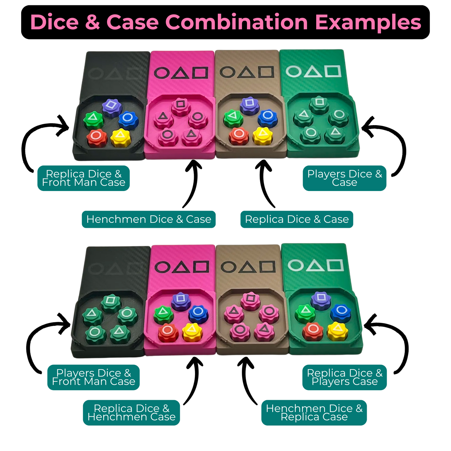 Weighted Gonggi Games Dice Set with Twist & Lock Case โ TV Show Replica โ Triangle, Circle, Square Design