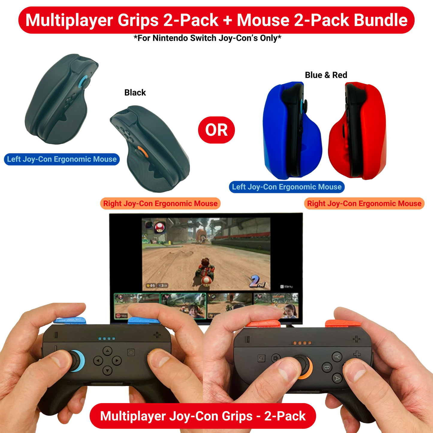Multiplayer Joy-Con Controllers with Dual FPS Mouse Adapters – Ergonomic Comfort, Precision Control, Analog Stick Locks
