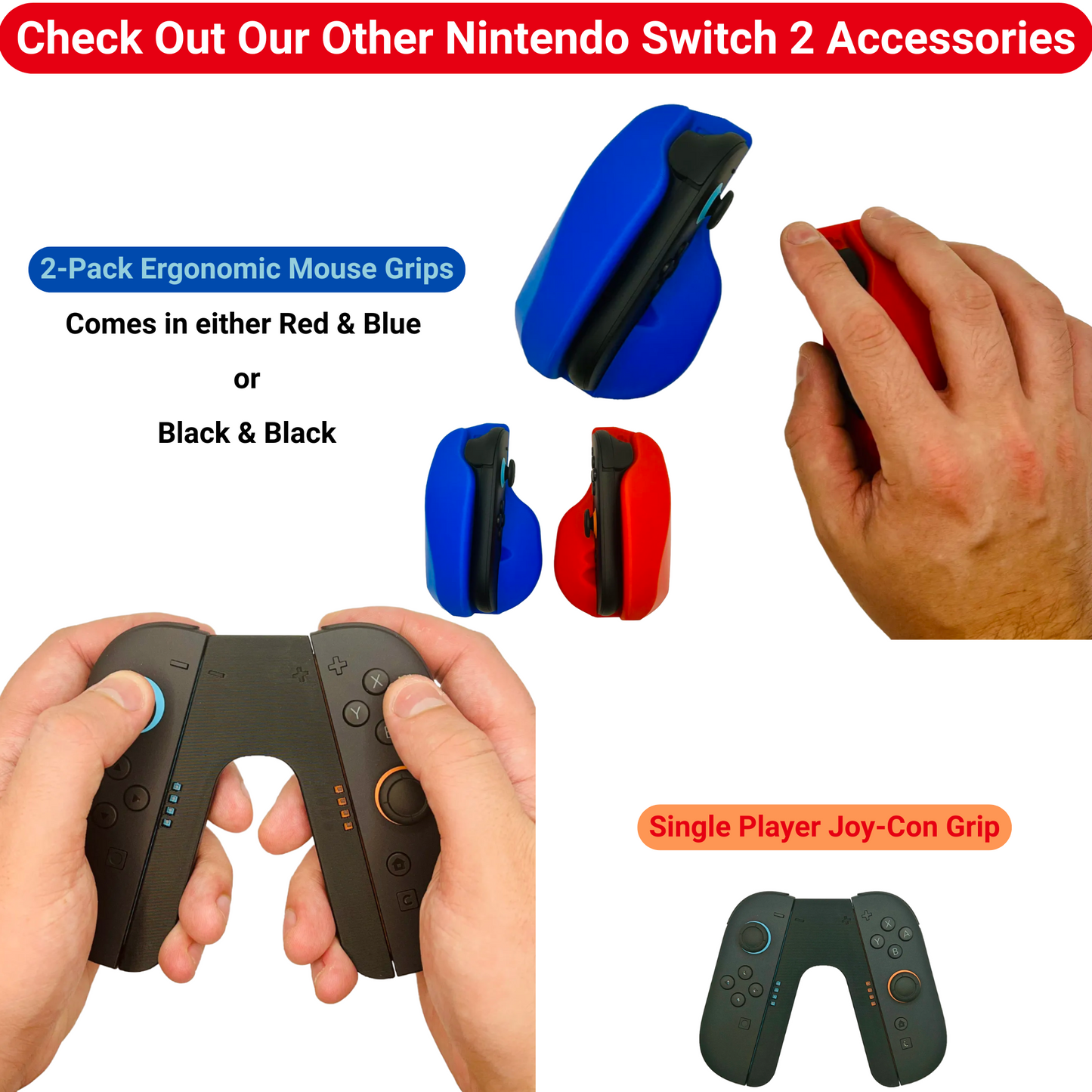 Nintendo Switch 2 Multiplayer Joy-Con Controller – Ergonomic Controller Joy-Con Grips (2 Pack) – Soft SR/SL Buttons + Analog Lock Set