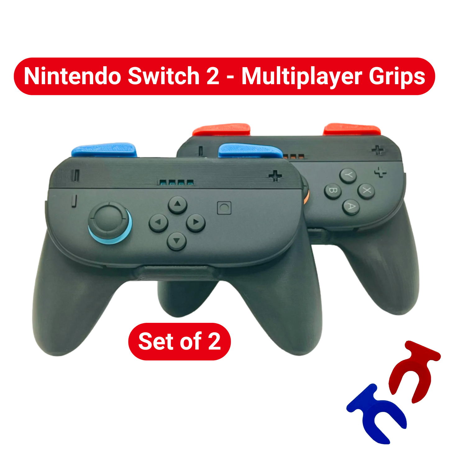 Nintendo Switch 2 Multiplayer Joy-Con Controller – Ergonomic Controller Joy-Con Grips (2 Pack) – Soft SR/SL Buttons + Analog Lock Set