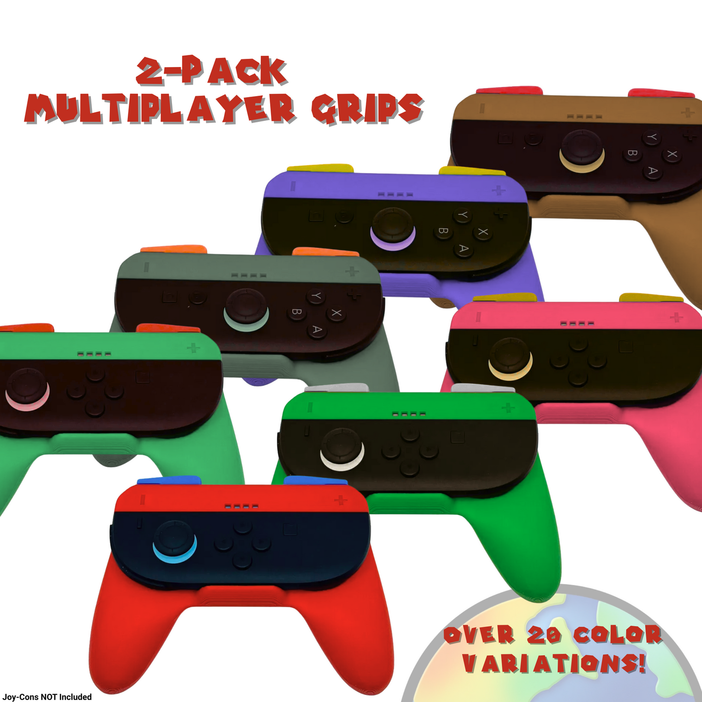 Multiplayer Joy-Con Grips for Switch 2 | 2-Pack Ergonomic Controller Handles | 23 Color Variations + Free Set of Analog Locks