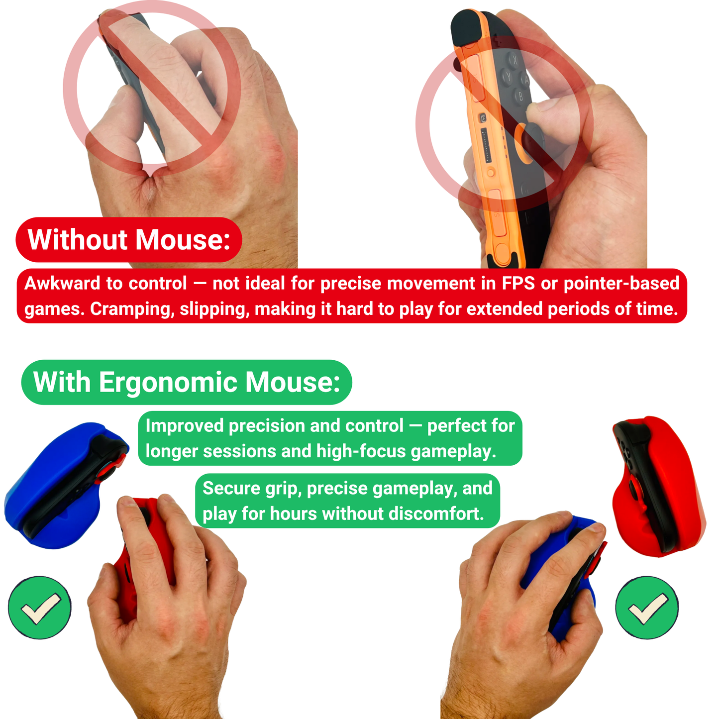 Joy-Con Ergonomic Mouse 2-Pack | Enhanced Precision and Control | FPS & Mouse Mode Gaming