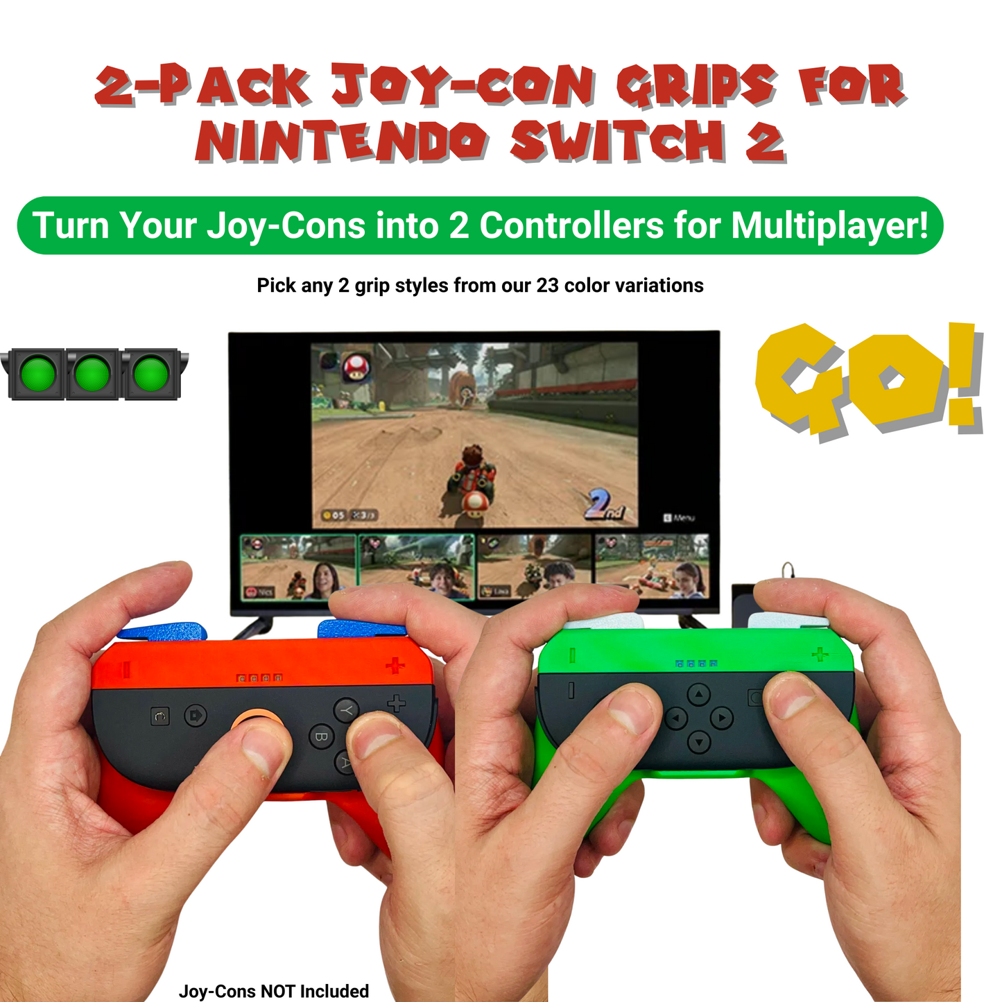 Multiplayer Joy-Con Grips for Switch 2 | 2-Pack Ergonomic Controller Handles | 23 Color Variations + Free Set of Analog Locks