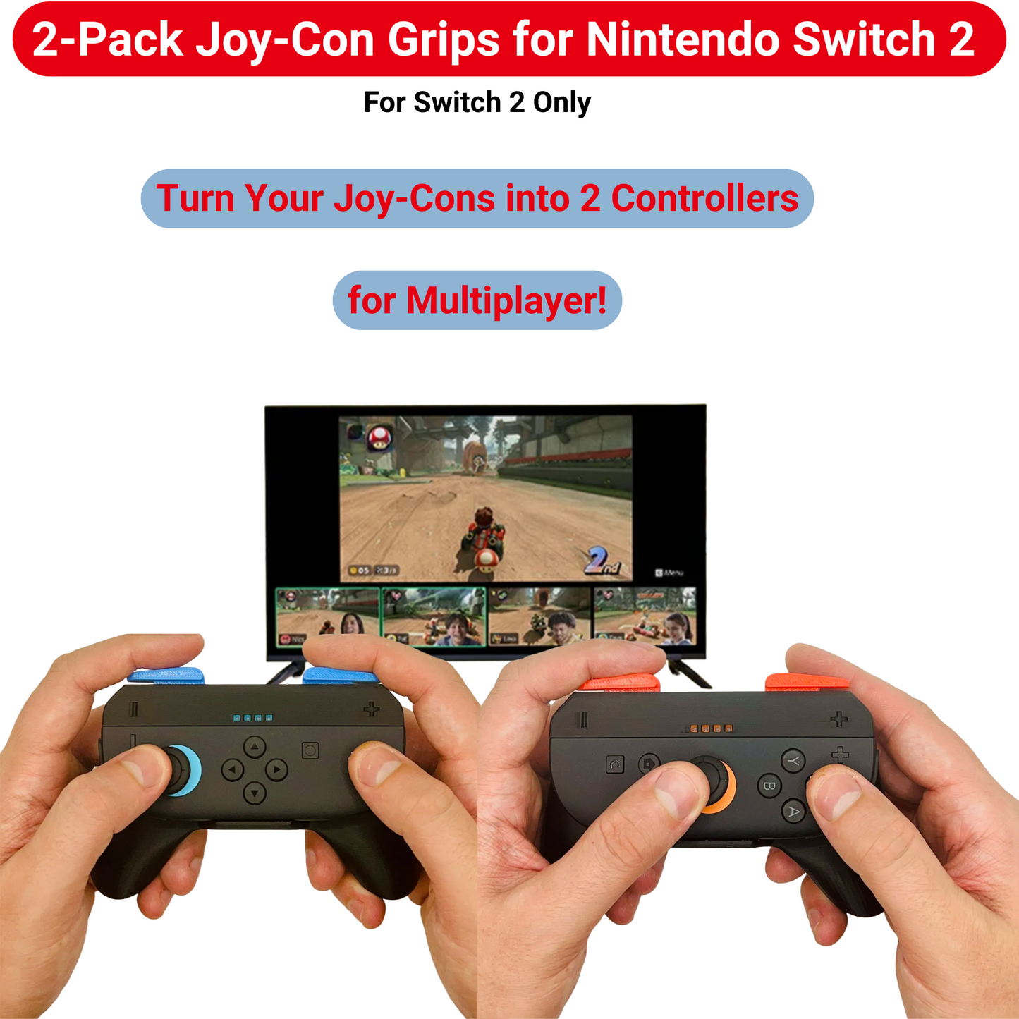 Nintendo Switch 2 Multiplayer Joy-Con Controller – Ergonomic Controller Joy-Con Grips (2 Pack) – Soft SR/SL Buttons + Analog Lock Set