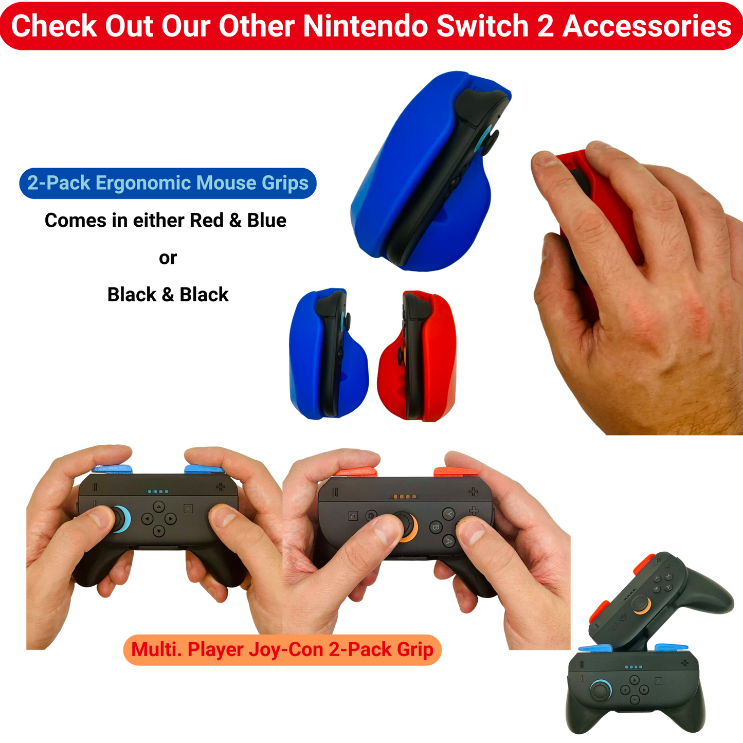Single Player Controller for Joy-Cons – Ergonomic V-Shaped Adapter – All Black Controller Handle + Analog Stick Locks