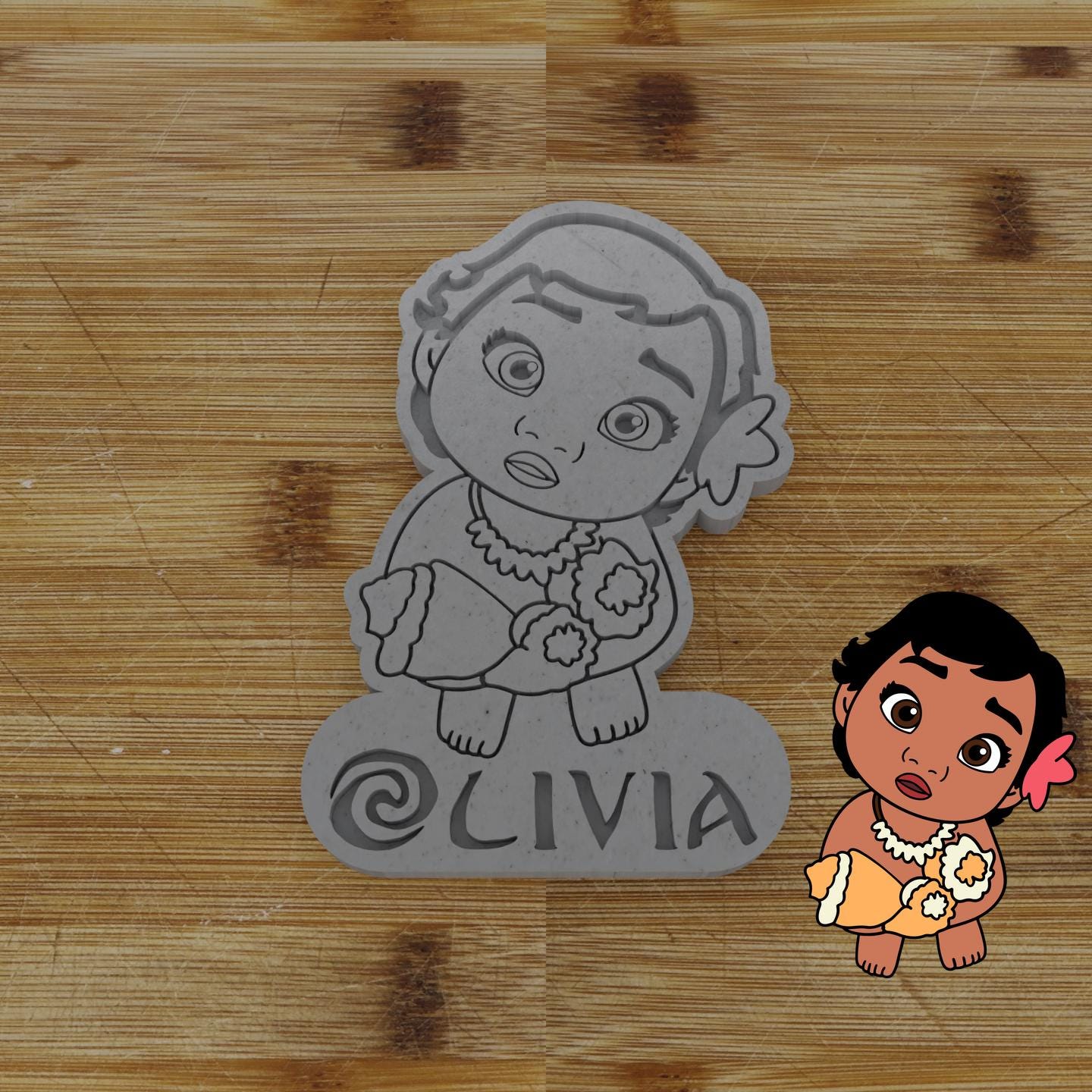 Baby Hawaiian Girl Seashell Cutter & Stamp | 2-piece Custom Cookie Embosser | Personalized Cookie Cutter