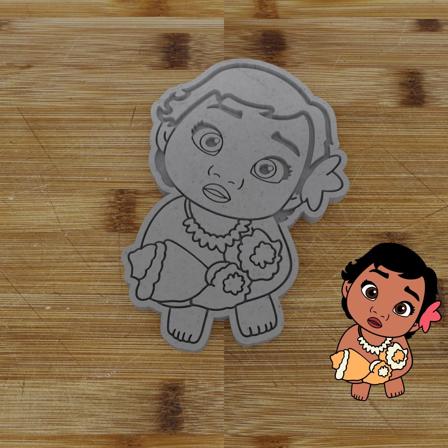 Baby Hawaiian Girl Seashell Cutter & Stamp | 2-piece Custom Cookie Embosser | Personalized Cookie Cutter