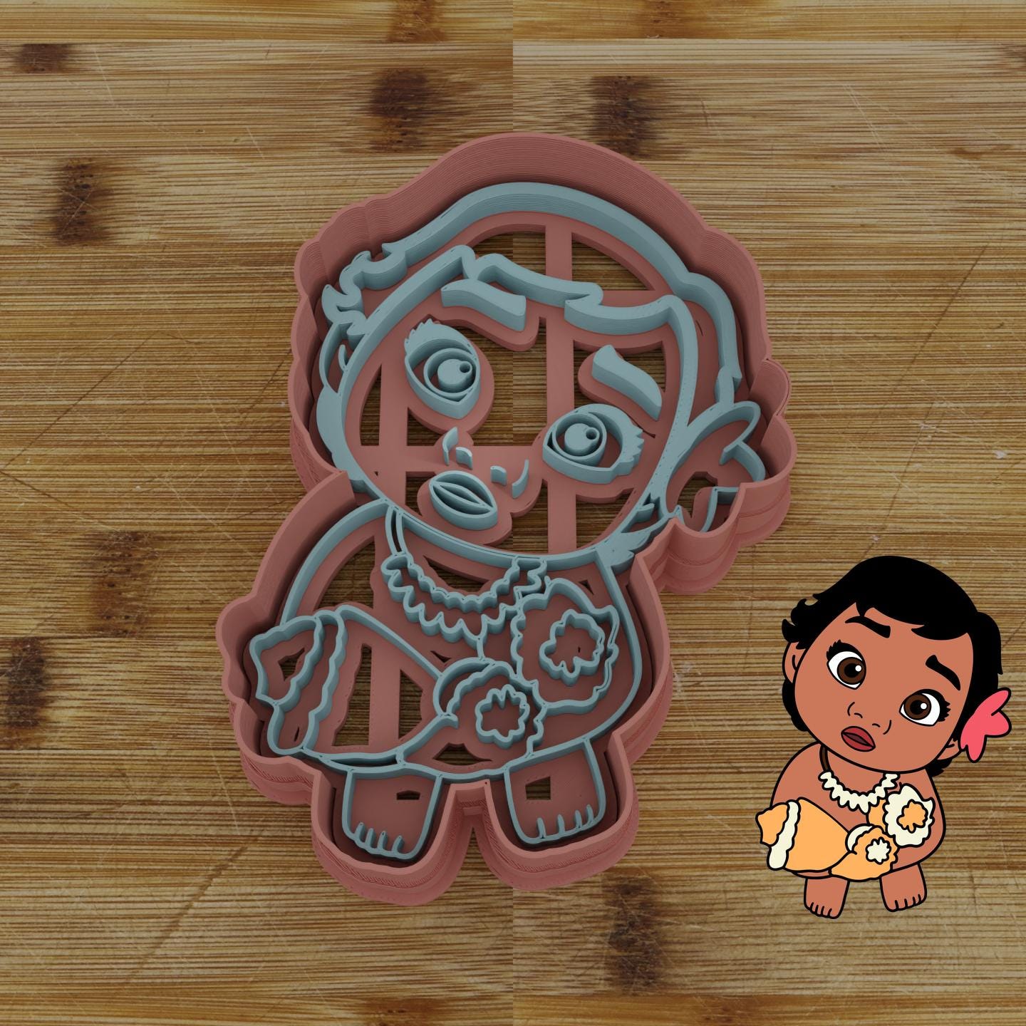 Baby Hawaiian Girl Seashell Cutter & Stamp | 2-piece Custom Cookie Embosser | Personalized Cookie Cutter