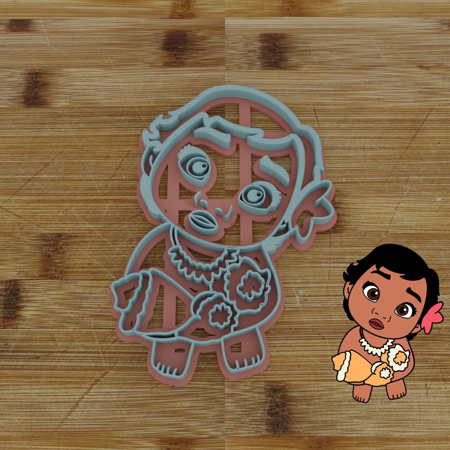 Baby Hawaiian Girl Seashell Cutter & Stamp | 2-piece Custom Cookie Embosser | Personalized Cookie Cutter