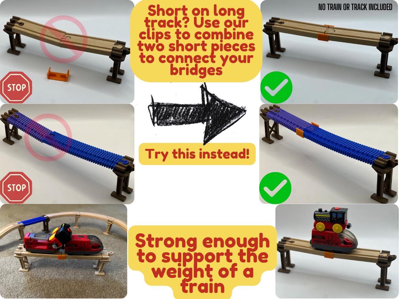 Brio-Compatible Track Clips | Set of 2 | Secure Track Together on Uneven Surfaces | Track Support