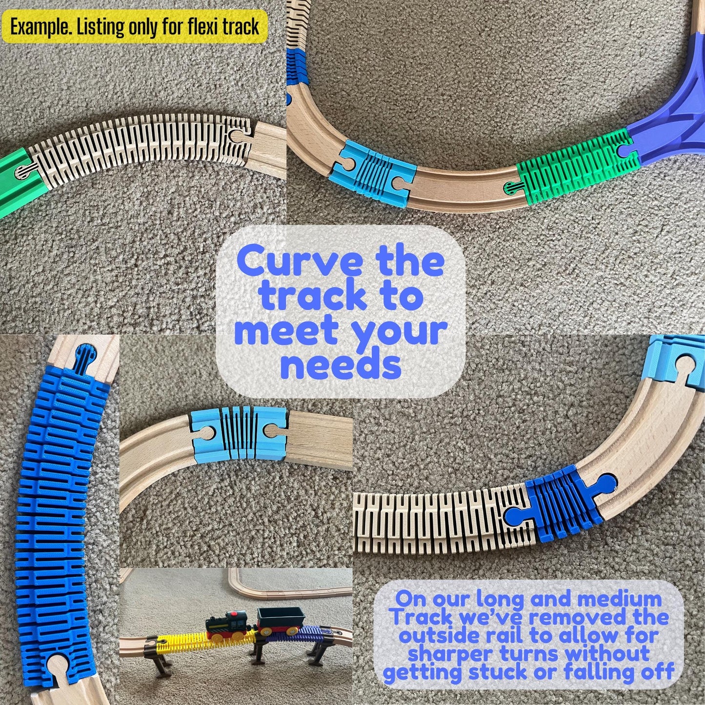 Wooden Train Flexi Tracks | Compatible with Brio, Thomas, Hape, IKEA, Melissa and Doug | Various Sizes & Sets