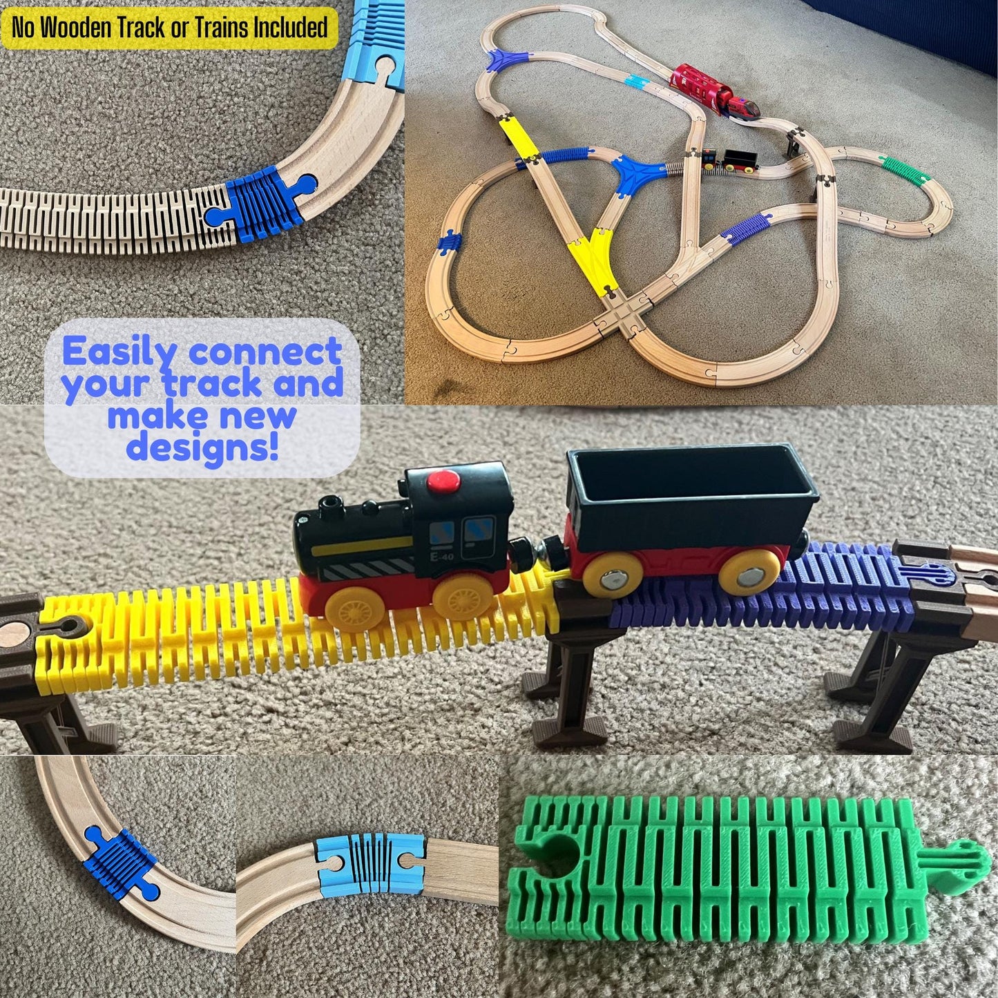 Wooden Train Flexi Tracks | Compatible with Brio, Thomas, Hape, IKEA, Melissa and Doug | Various Sizes & Sets