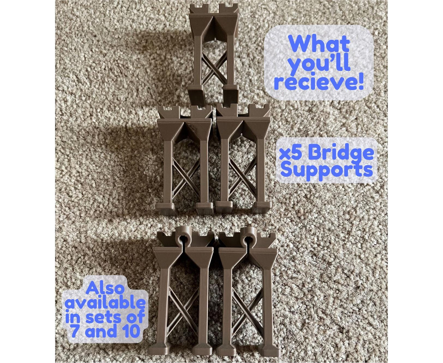 Wooden Train Bridge Supports | Compatible with Brio, Thomas, Hape, IKEA & More | Sets of 5, 7, or 10