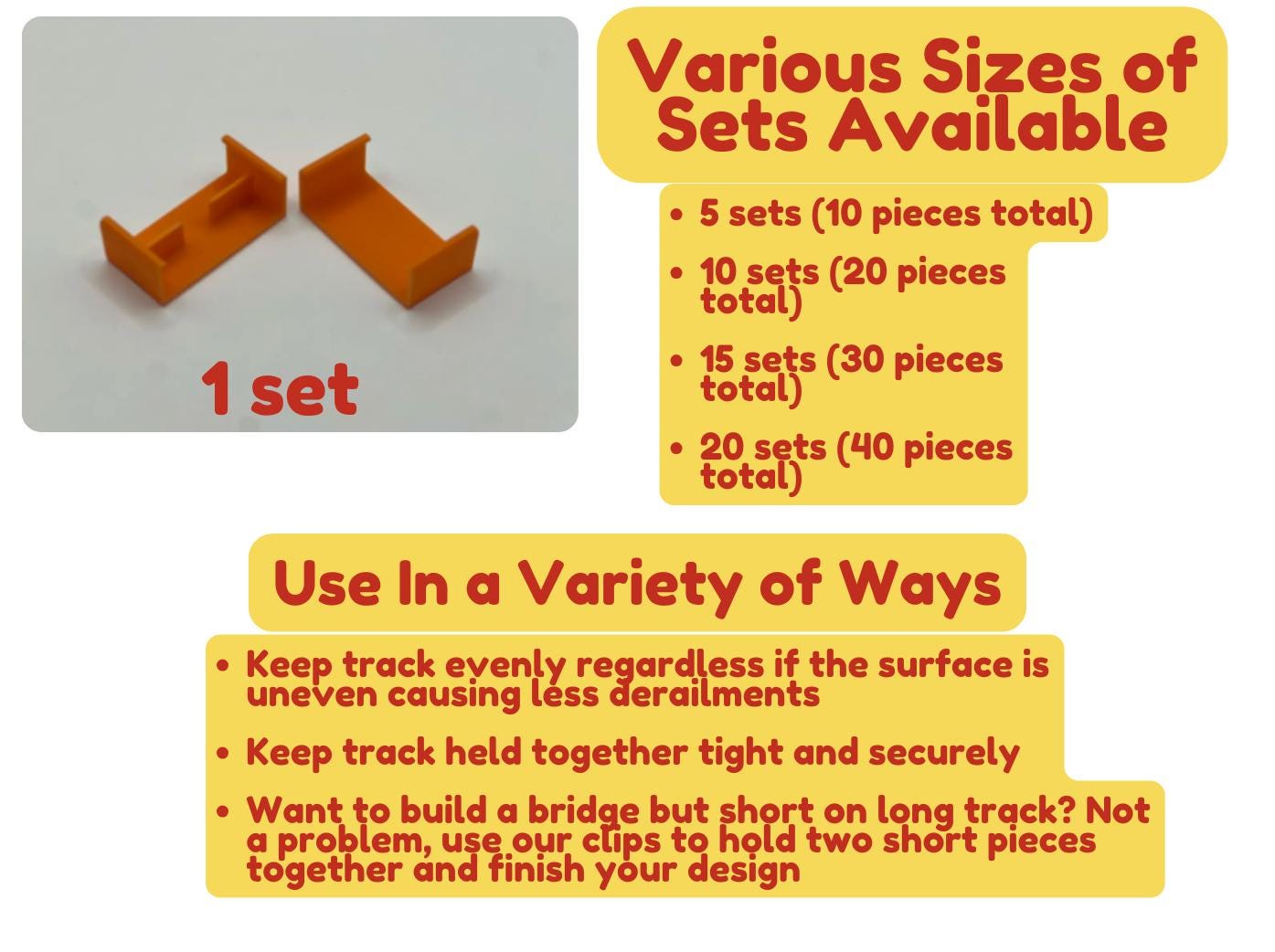 Brio-Compatible Track Clips | Set of 2 | Secure Track Together on Uneven Surfaces | Track Support