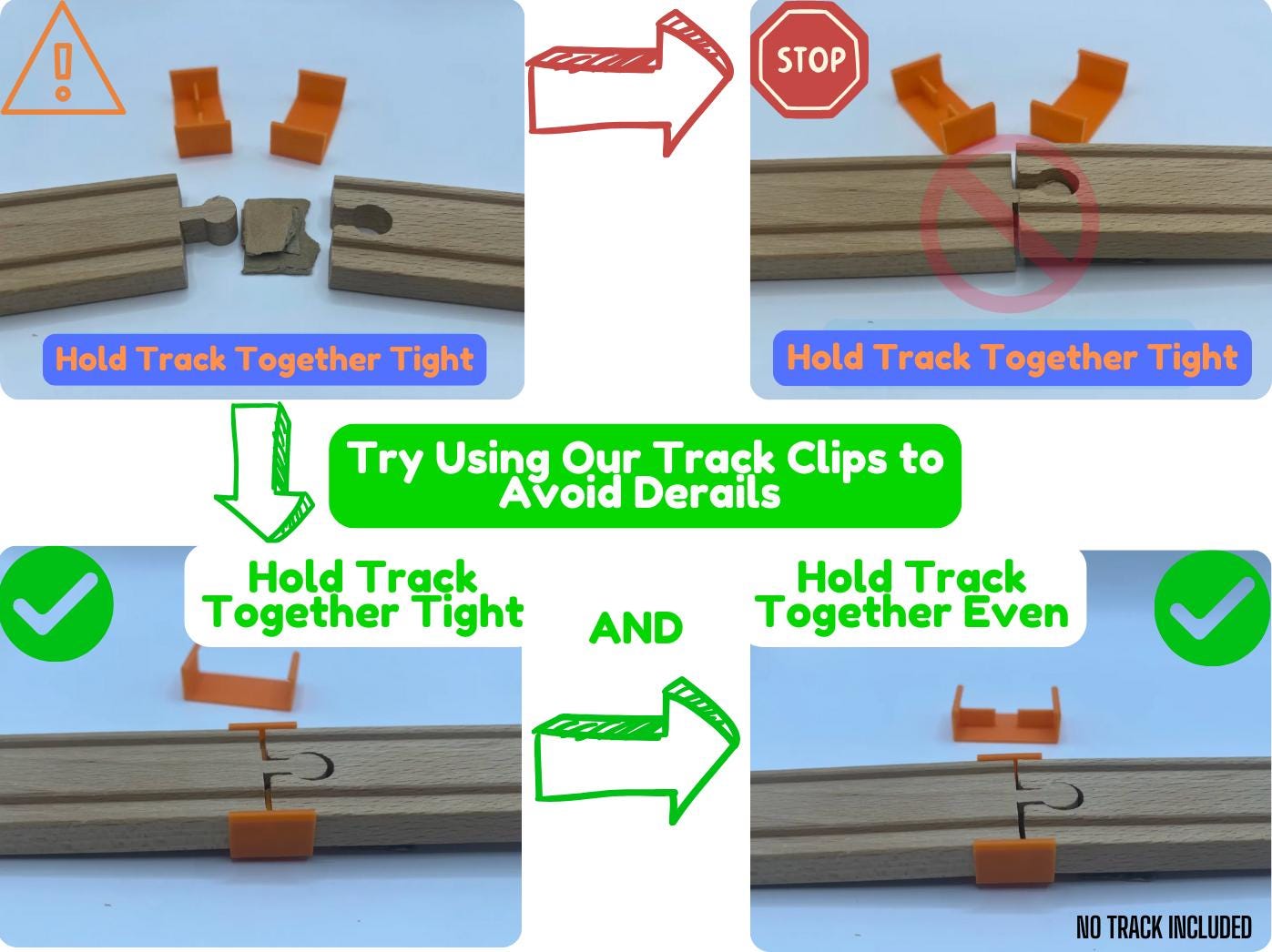 Brio-Compatible Track Clips | Set of 2 | Secure Track Together on Uneven Surfaces | Track Support