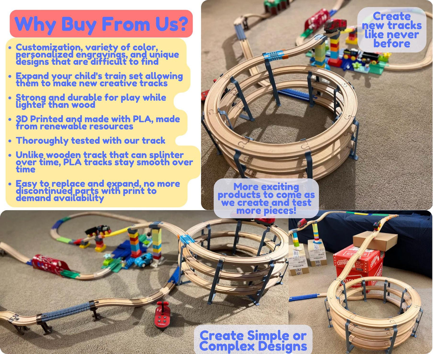 Wooden Train Flexi Tracks | Compatible with Brio, Thomas, Hape, IKEA, Melissa and Doug | Various Sizes & Sets