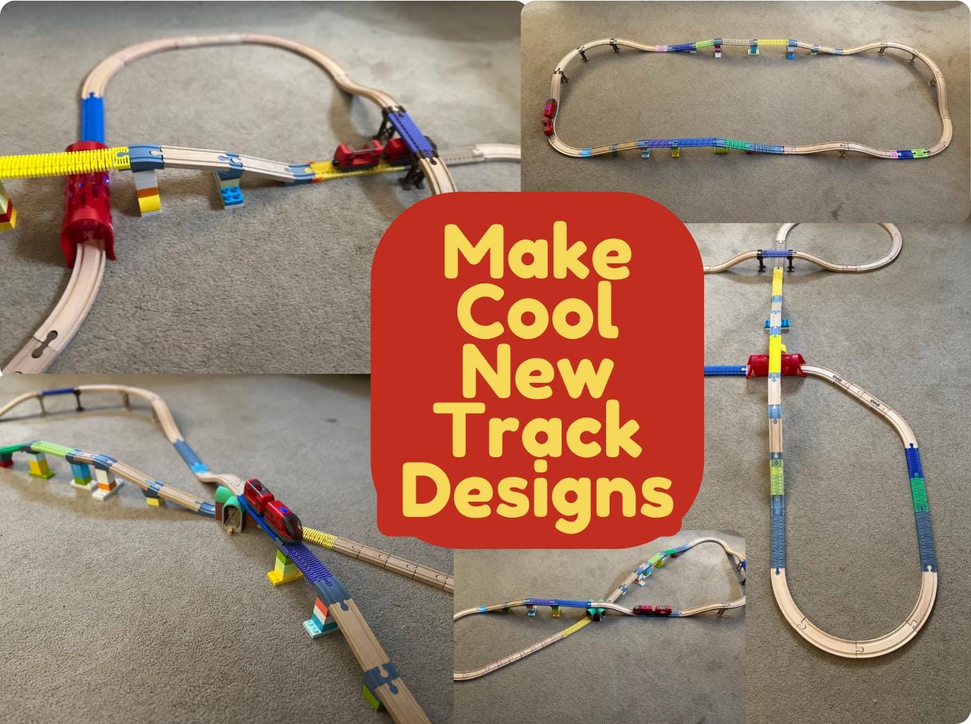 Brio Compatible Ramp Tracks | Duplo Brick Base Supports | Wooden Train Track Adapter for Duplo and Lego