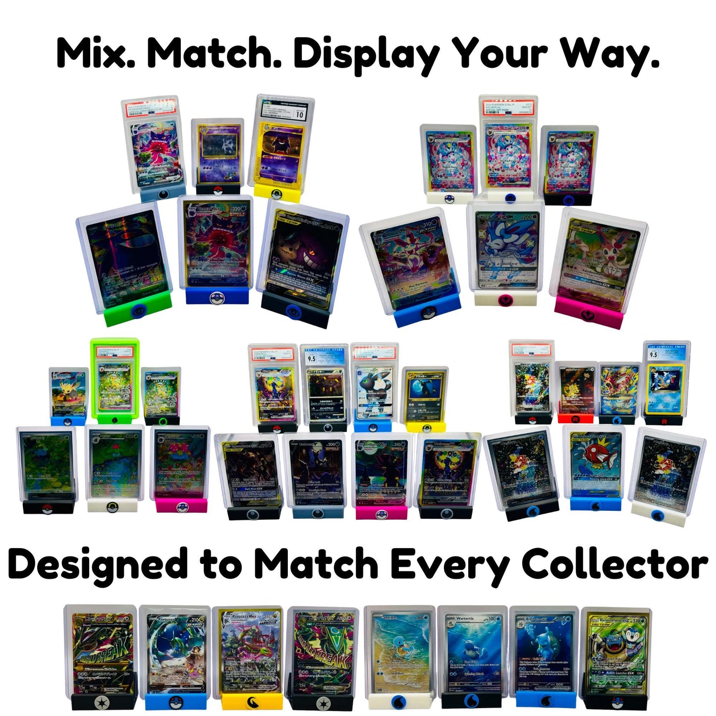 Custom Card Display Stand for PSA, BSS, CGC, Toploaders, Sleeves, Slabs, & More | Changeable Pins β Fire Energy Themed