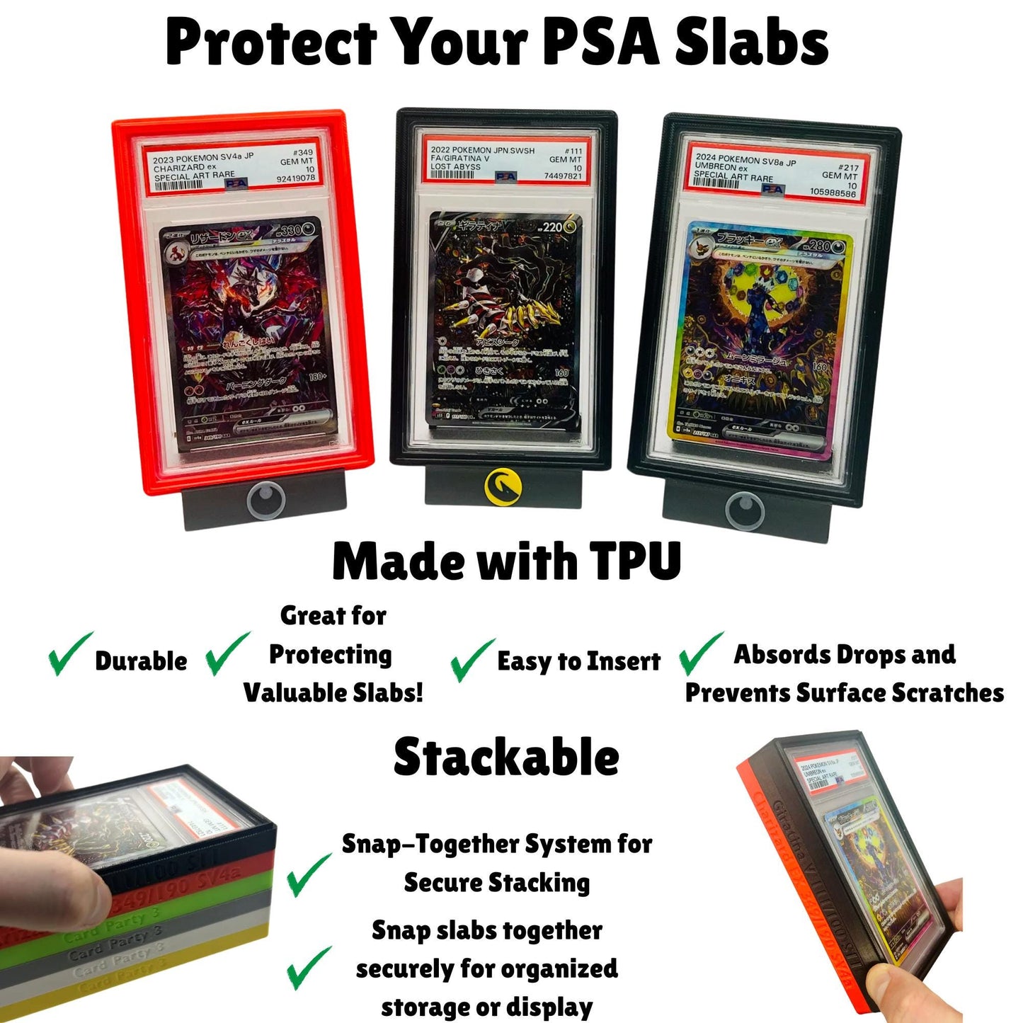 Slab Guard for PSA Graded Cards | Protective & Stackable Case | Shock-Absorbent - Made from TPU | 7 Colors Available - Customizable Text