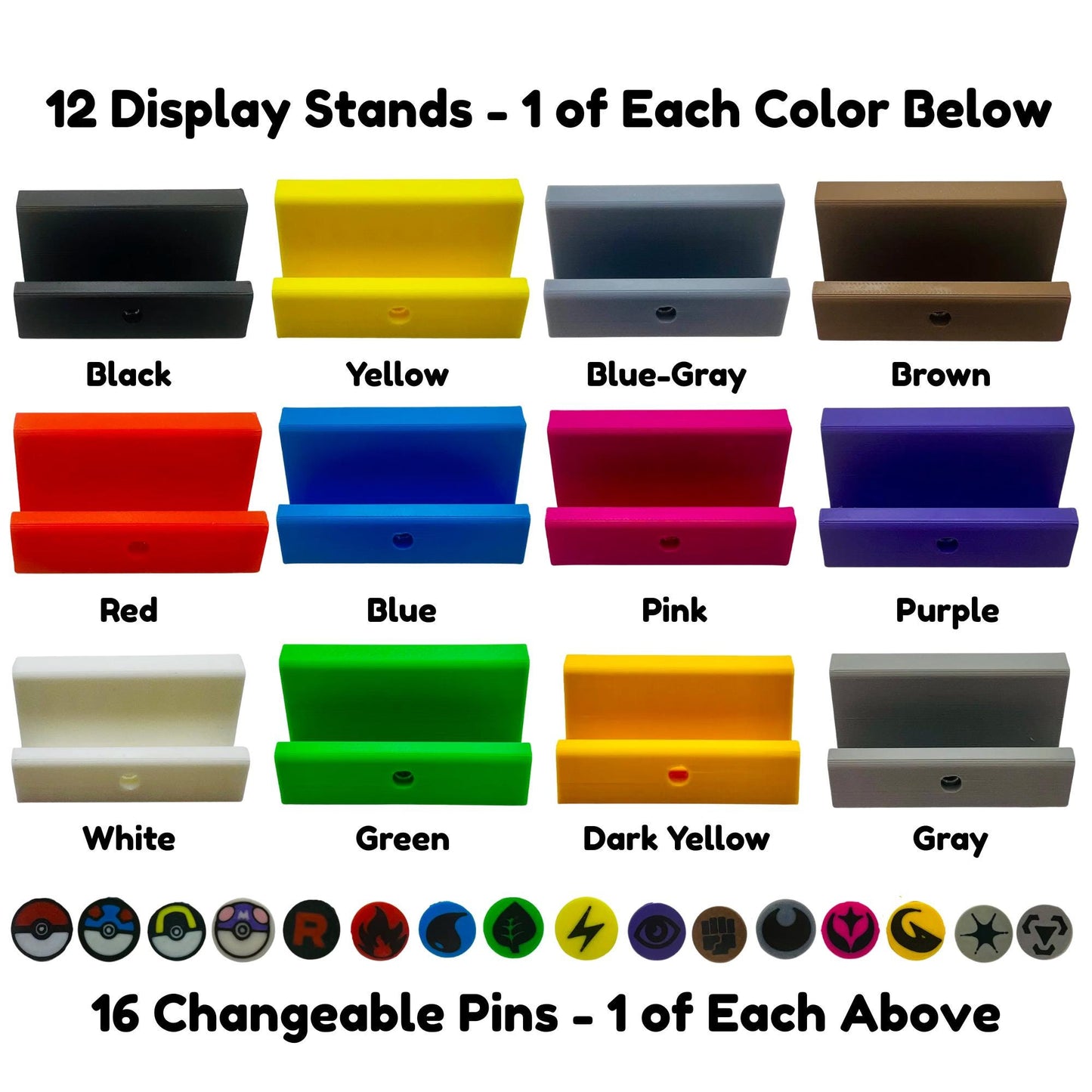 Custom Card Display Stand for PSA BGS CGC, Toploaders, Sleeves, Slabs, & More | Changeable Pins – Energy, PBall, Rocket Themes Variety Pack