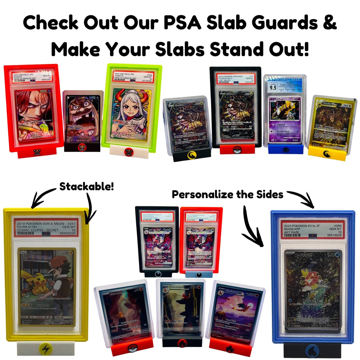 Custom Card Display Stand for PSA, BSS, CGC, Toploaders, Sleeves, Slabs, & More | Changeable Pins β Dragon Energy Themed