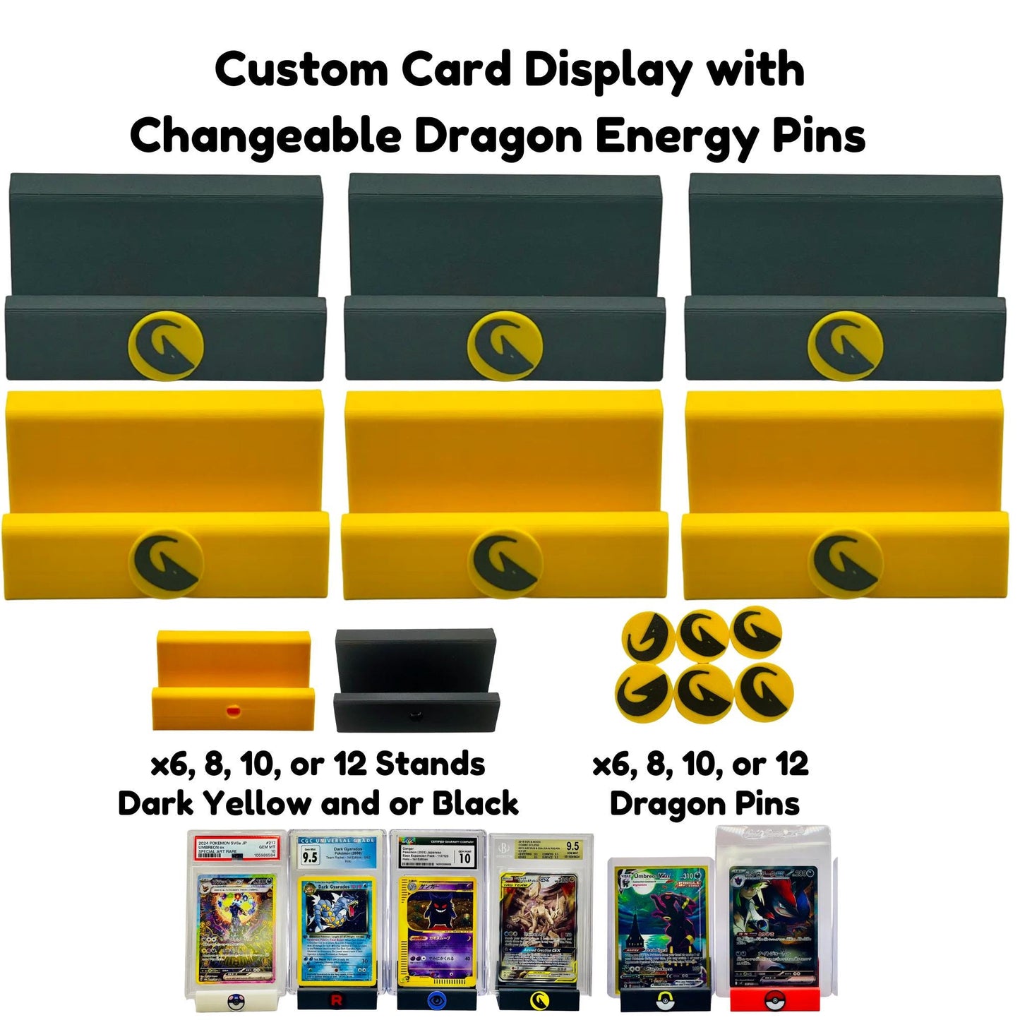 Custom Card Display Stand for PSA, BSS, CGC, Toploaders, Sleeves, Slabs, & More | Changeable Pins β Dragon Energy Themed