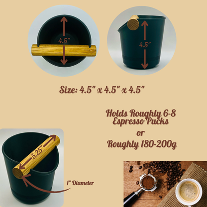Espresso Knock Box with Oak Rod - Coffee Grounds Container with Non-Slip Base - Made in USA