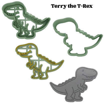 Dinosaur Cookie Cutters – 6 Piece Set | T-Rex, Triceratops, Velociraptor, Brachiosaurus, & More | 2-Piece Outline + Detail
