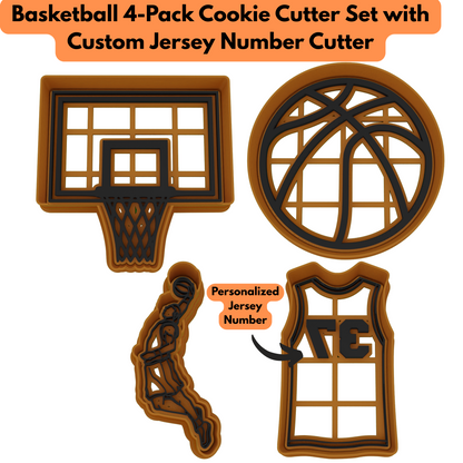 Basketball Cookie Cutter 4-Piece Set | Custom Jersey Number | 2-Piece Cutters