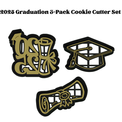 2025 Graduation Cookie Cutter 3-Piece Set | Grad Cap, Diploma, 2025 Design | 2-Piece Cutters