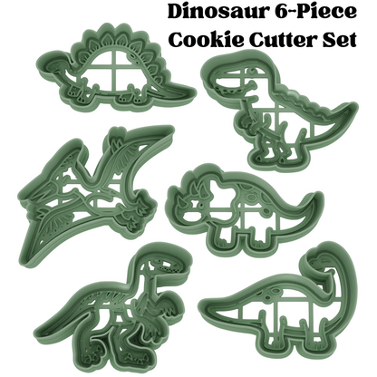 Dinosaur Cookie Cutters – 6 Piece Set | T-Rex, Triceratops, Velociraptor, Brachiosaurus, & More | 2-Piece Outline + Detail