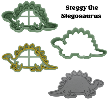 Dinosaur Cookie Cutters – 6 Piece Set | T-Rex, Triceratops, Velociraptor, Brachiosaurus, & More | 2-Piece Outline + Detail