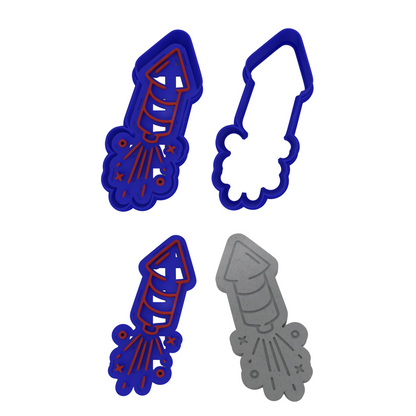 4th of July Cookie Cutter 5-Piece Set | 2-Piece Cutters | USA Outline, Statue of Liberty, American Flag, Fireworks, Bottle Rocket - Set 1