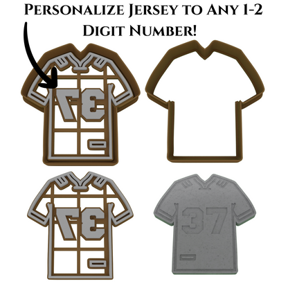 Football Cookie Cutter 5-Piece Set | Custom Jersey Number | 2-Piece Cutters