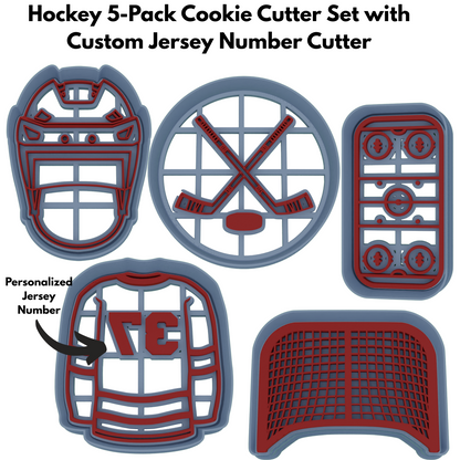 Hockey Cookie Cutter 5-Piece Set | Custom Jersey Number | 2-Piece Cutters