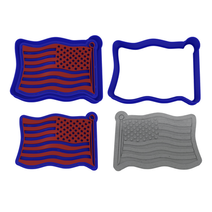 4th of July Cookie Cutter 3-Piece Set | 2-Piece Cutters | USA Outline, American Flag, and Fireworks