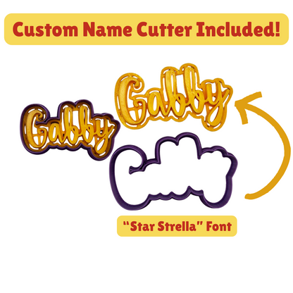 Princess Cookie Cutter 5-Piece Set | Custom Name Cutter + Unicorn, Princess Dress, Castle, & Crown | 2-Piece Cutters