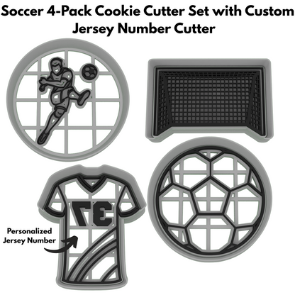 Soccer Cookie Cutter 4-Piece Set | Custom Jersey Number | 2-Piece Cutters