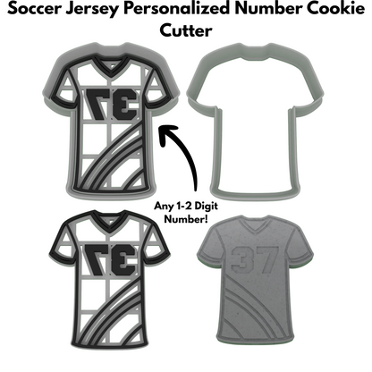 Personalized Soccer Jersey Cookie Cutter | Any 1-2 Digit Number | Sports Cookie Cutters | 2-Piece Cutters