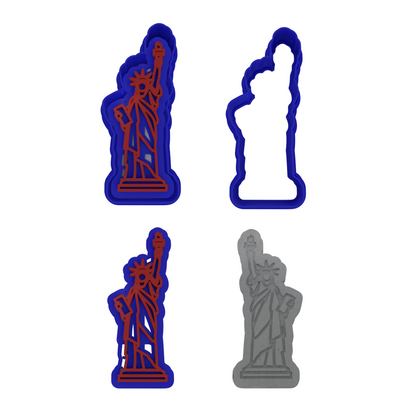 4th of July Cookie Cutter 5-Piece Set | 2-Piece Cutters | USA Outline, Statue of Liberty, American Flag, Fireworks, Bottle Rocket - Set 1