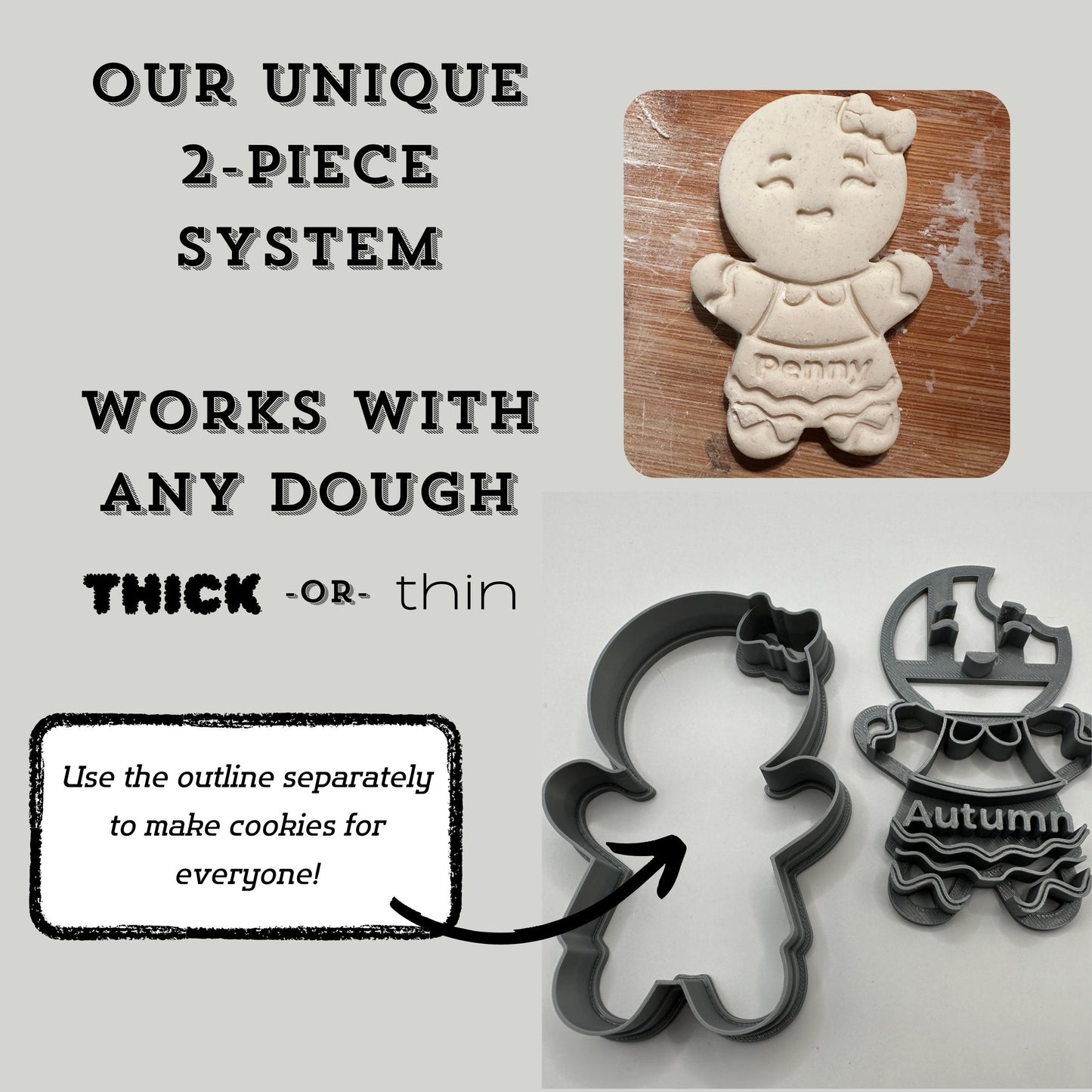 CUSTOM Cookie Cutter - Three Lines  || Cutter and Stamp || Retro Doll Font