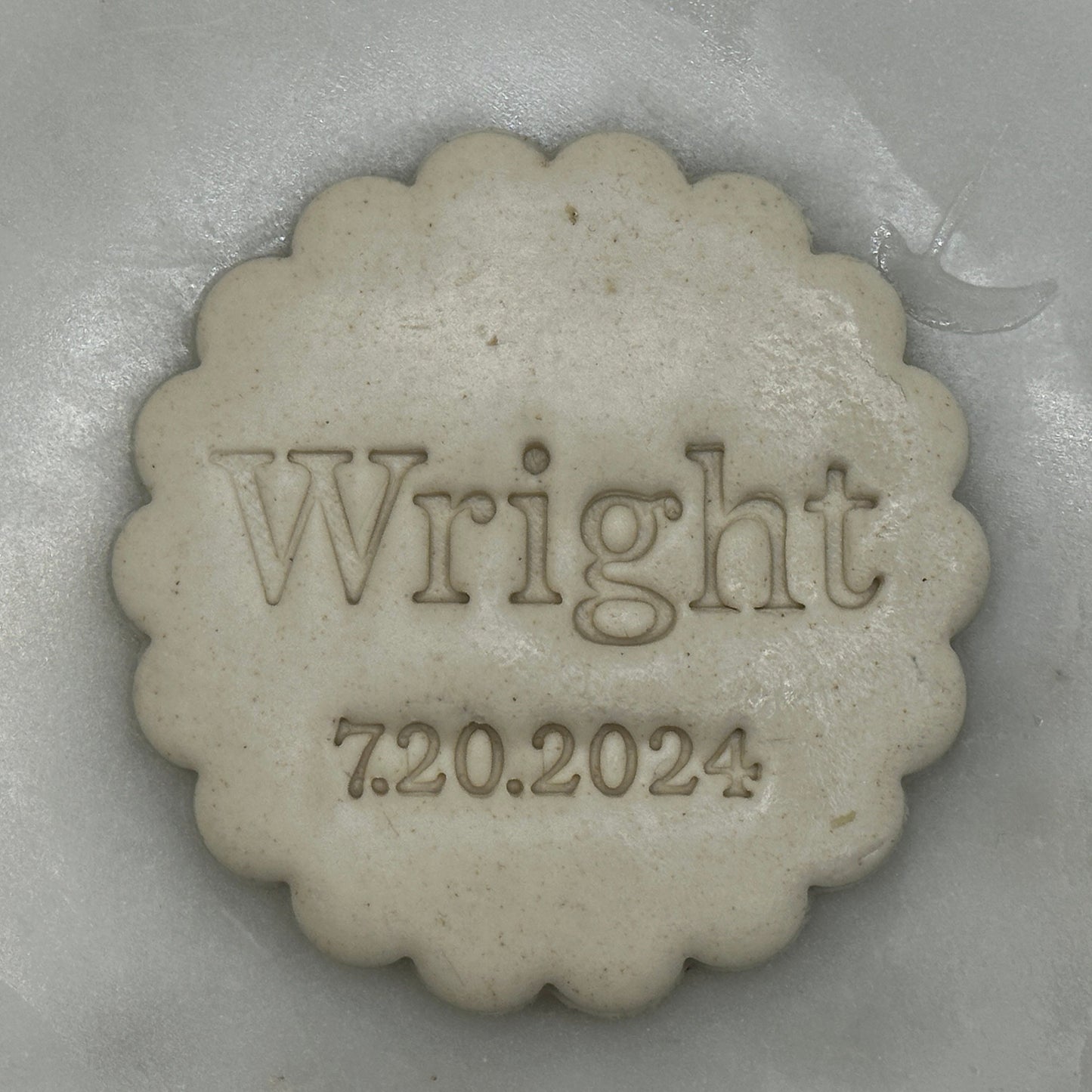 CUSTOM Name and Date Wedding Cookie Cutter | Scalloped Circle