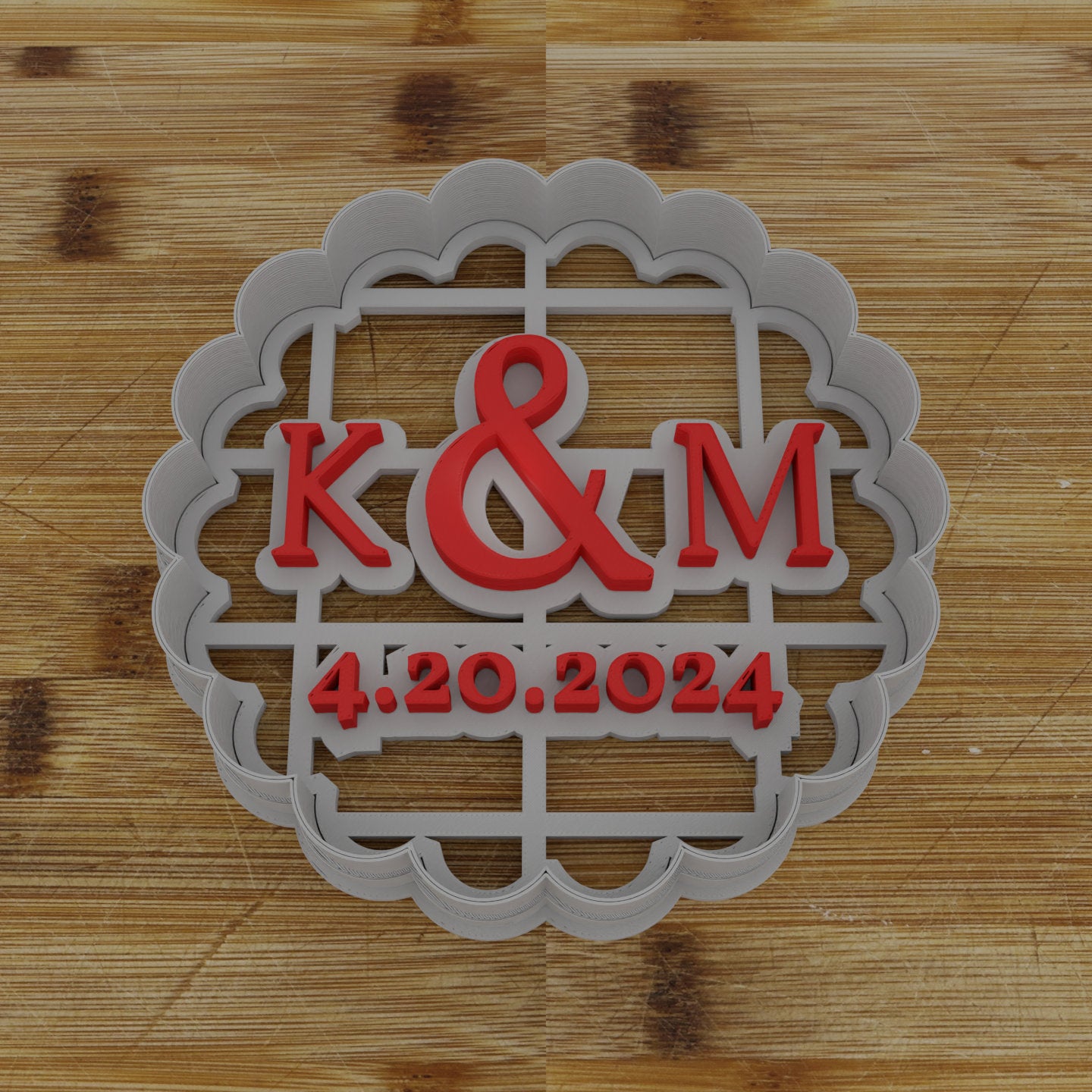 Wedding Cookie Cutter "&" | Personalized Cookie Cutter | Scalloped Circle