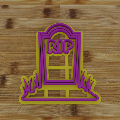 2 pc. RIP Tombstone Halloween Cookie Cutter and Embosser | Rest in Peace Tombstone Cookie Cutter and Embosser