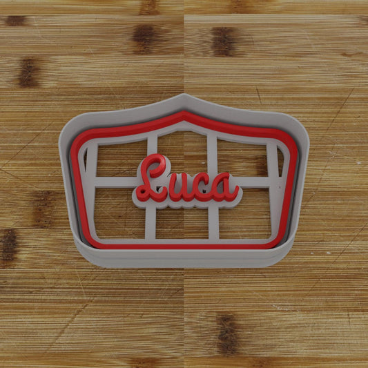 Wide Oval Badge Cookie Cutter | Personalization Available | Custom Embosser