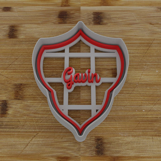 Vertical Shield Label Cookie Cutter | Personalization Available | Custom Embosser