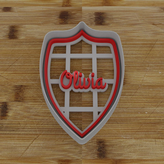 Simple Shield Label Cookie Cutter | Personalization Available | Custom Embosser