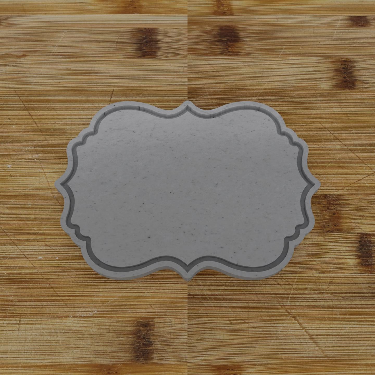 Ornate Shield Label Cookie Cutter | Personalization Available | Custom Embosser