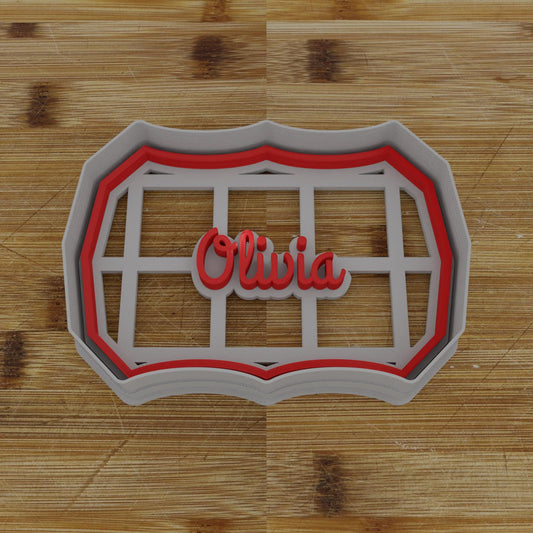 Round Label with Ribbon Cookie Cutter | Personalization Available | Custom Embosser