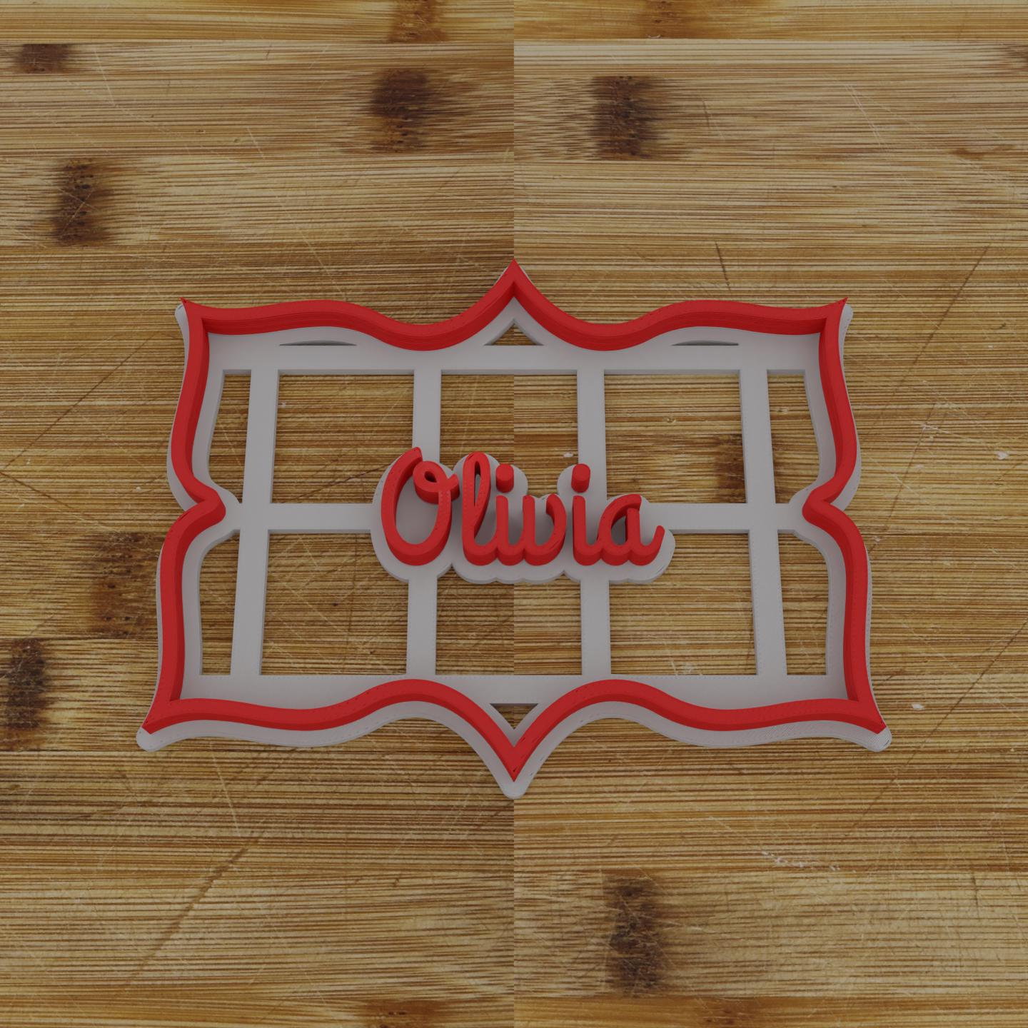 Wide Shield Label Cookie Cutter | Personalization Available | Custom Embosser